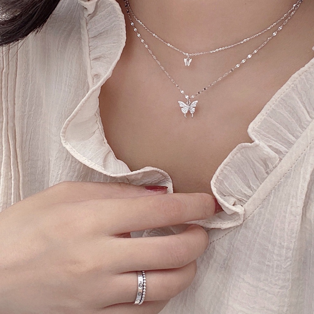 ※Hot Sales※ Fashion Necklace Jewelry Charm Women Alloy Rhinestone Butterfly Double Chain Necklace