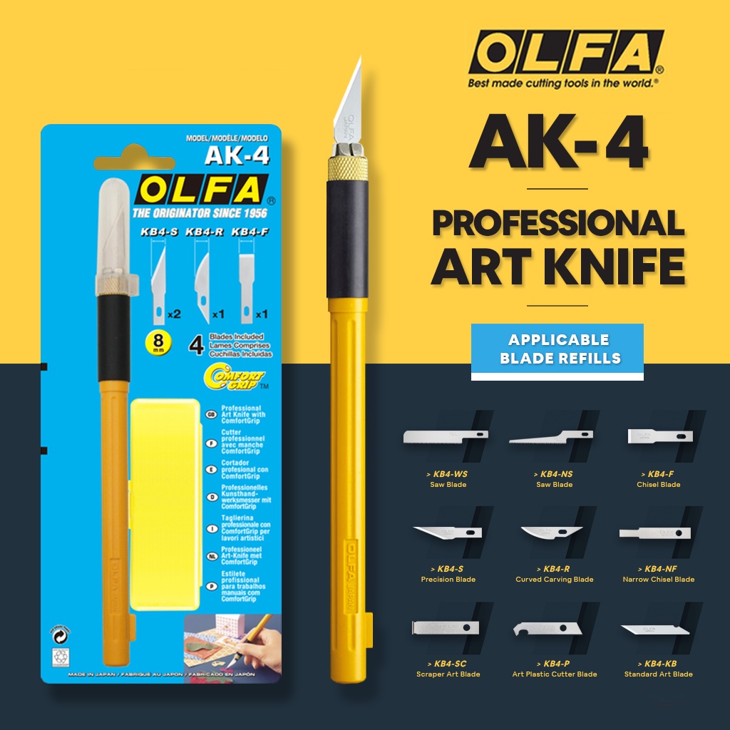 OLFA Professional Art Knife (AK4) Saw, Narrow Chisel, Precision