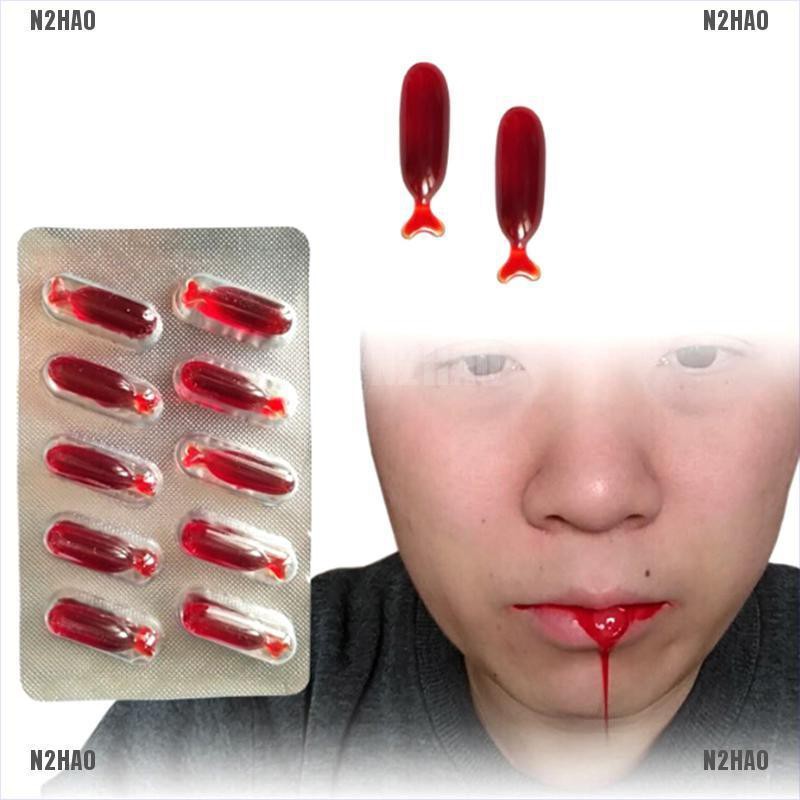 N2HAO 10Pcs Fake Blood Pill Vampire Toy Capsules Horror Funny Toy Halloween Prank Toy