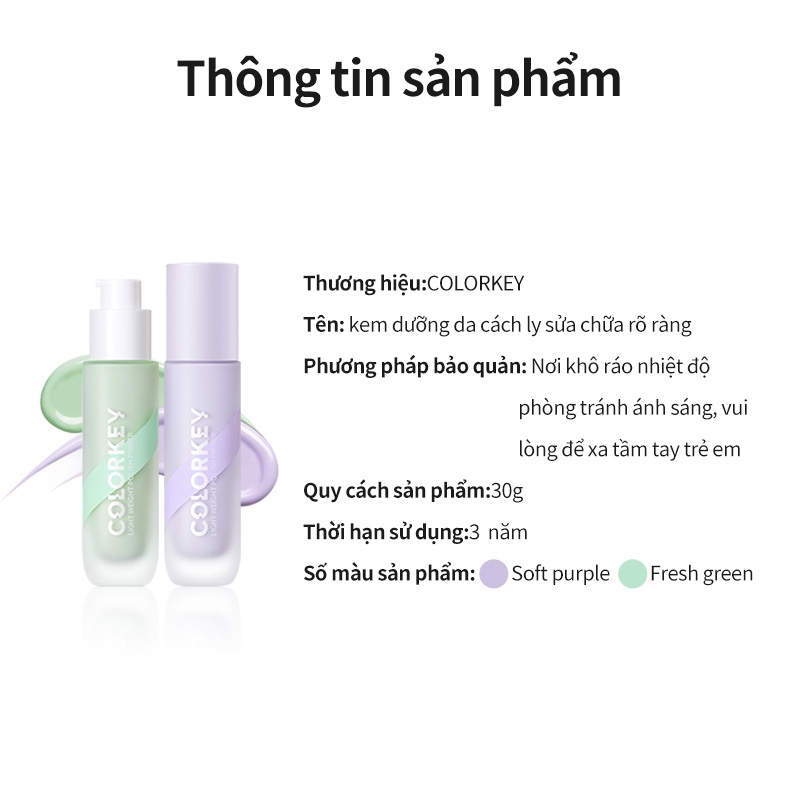 Colorkey Clear Face Repairing Isolation Makeup Primer Purple Green ...