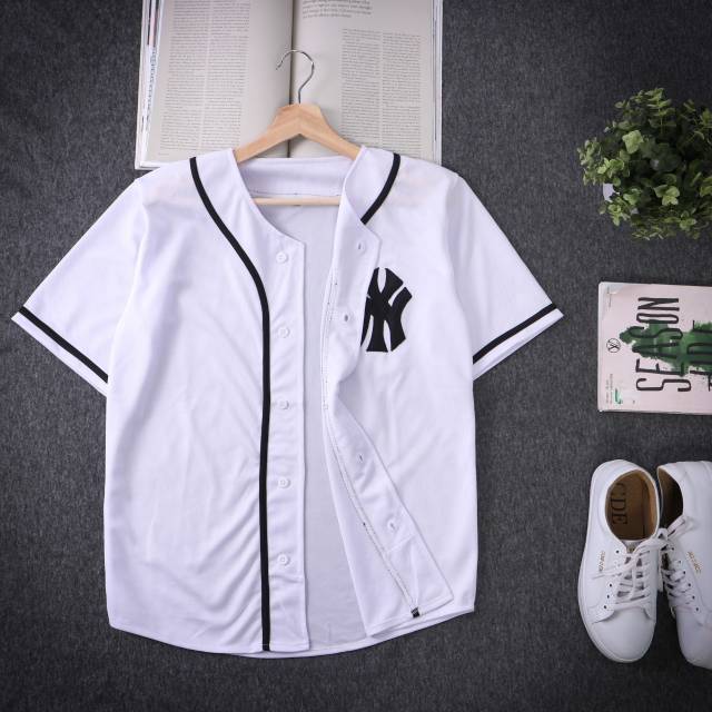 PRIA PUTIH HITAM Baseball jersey baseball Shirt Men Women NY White Black  list