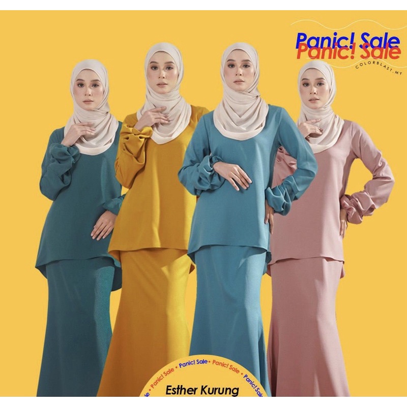 Baju Kurung Esther Moden Ruffle Raya plain long top skirt ropol slim ...