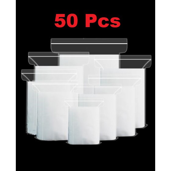 50 pcs Transparent Self Sealing Reusable Resealable Storage Zip lock Freezer Storage Zipper ...