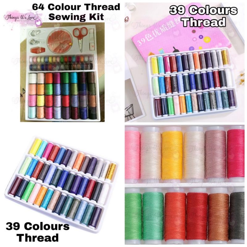 [SG-FREE🚚] 10/39/64 Colours Sewing Kit Thread 200 Yard Polyester Spool ...