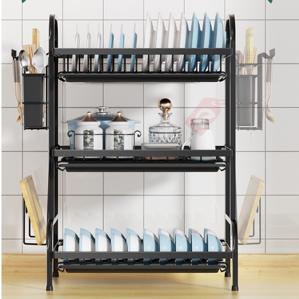 Stainless Steel Dish Rack with Utensil Holder 3 Tier Kitchen Drainer ...