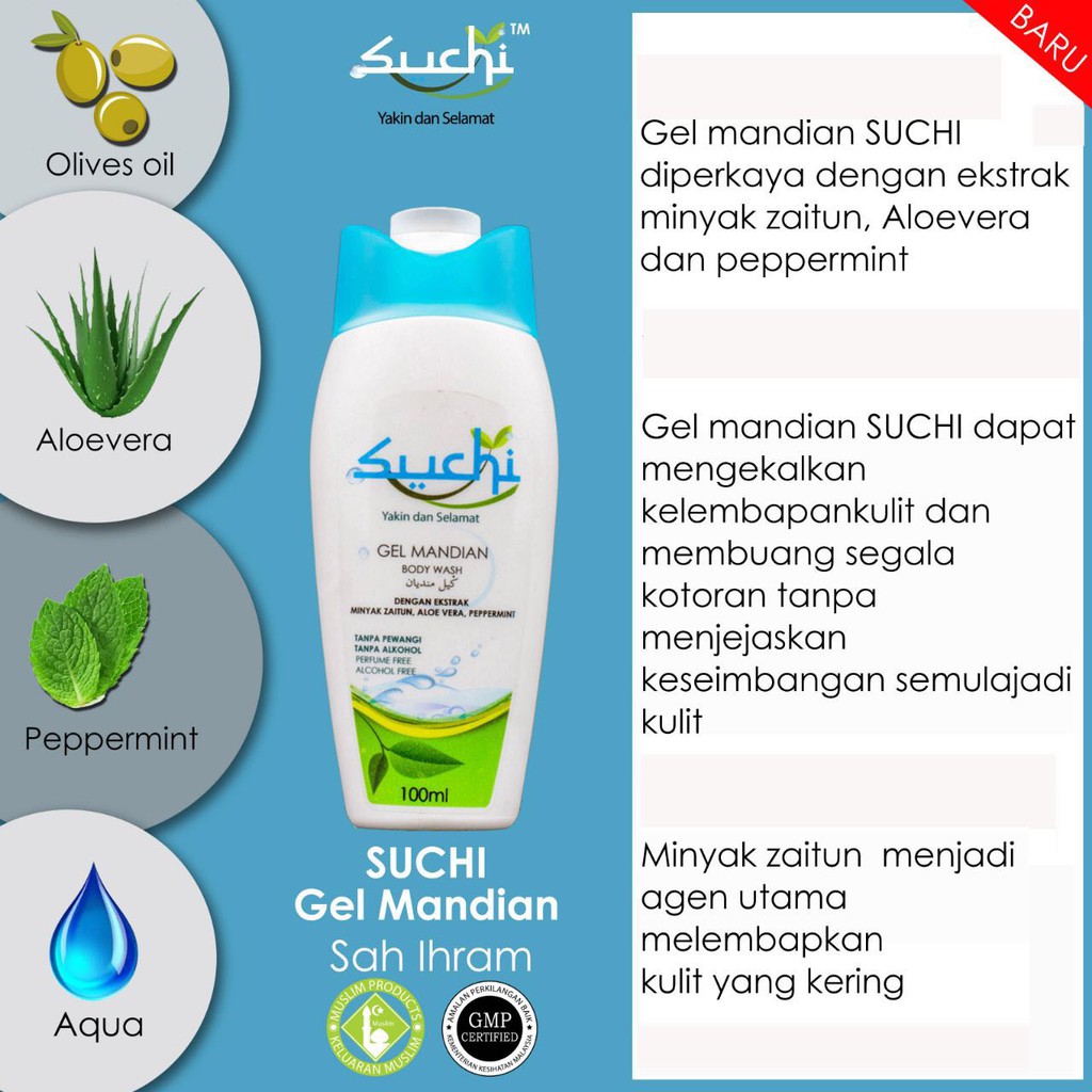 Suchi Gel Mandian 100ml Body Wash Sah Ihram Halal Travel (Cosmetic Hajj