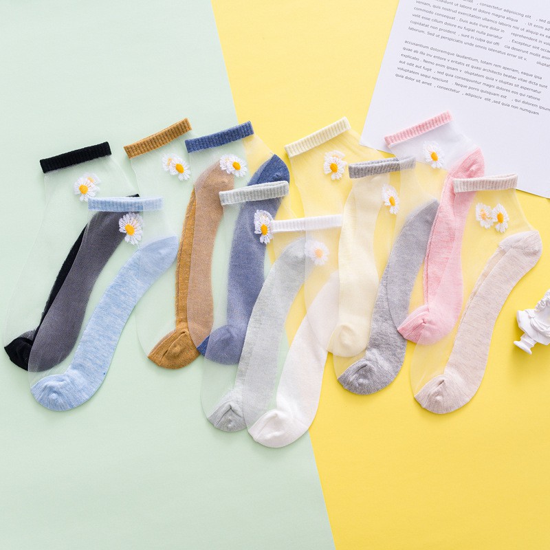 D440 Ladies transparent socks breathable stockings chrysanthemum flower ...