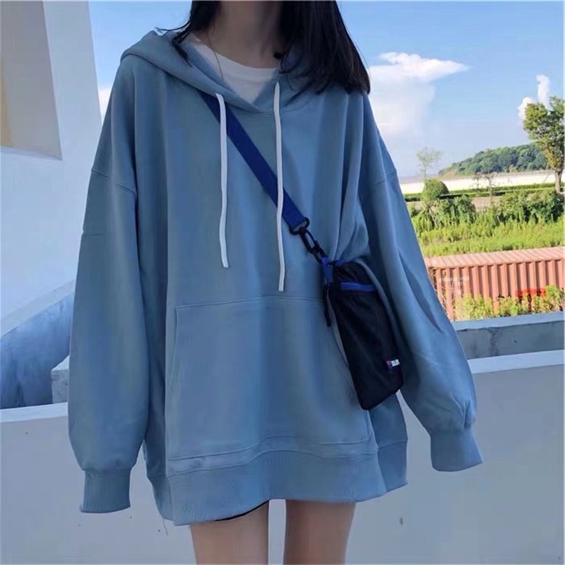 Korean Style Women Pure Color Leisure Long Sleeve Oversized Hooded Sweater Loose  Hoodies Ready Stock New | Shopee Singapore