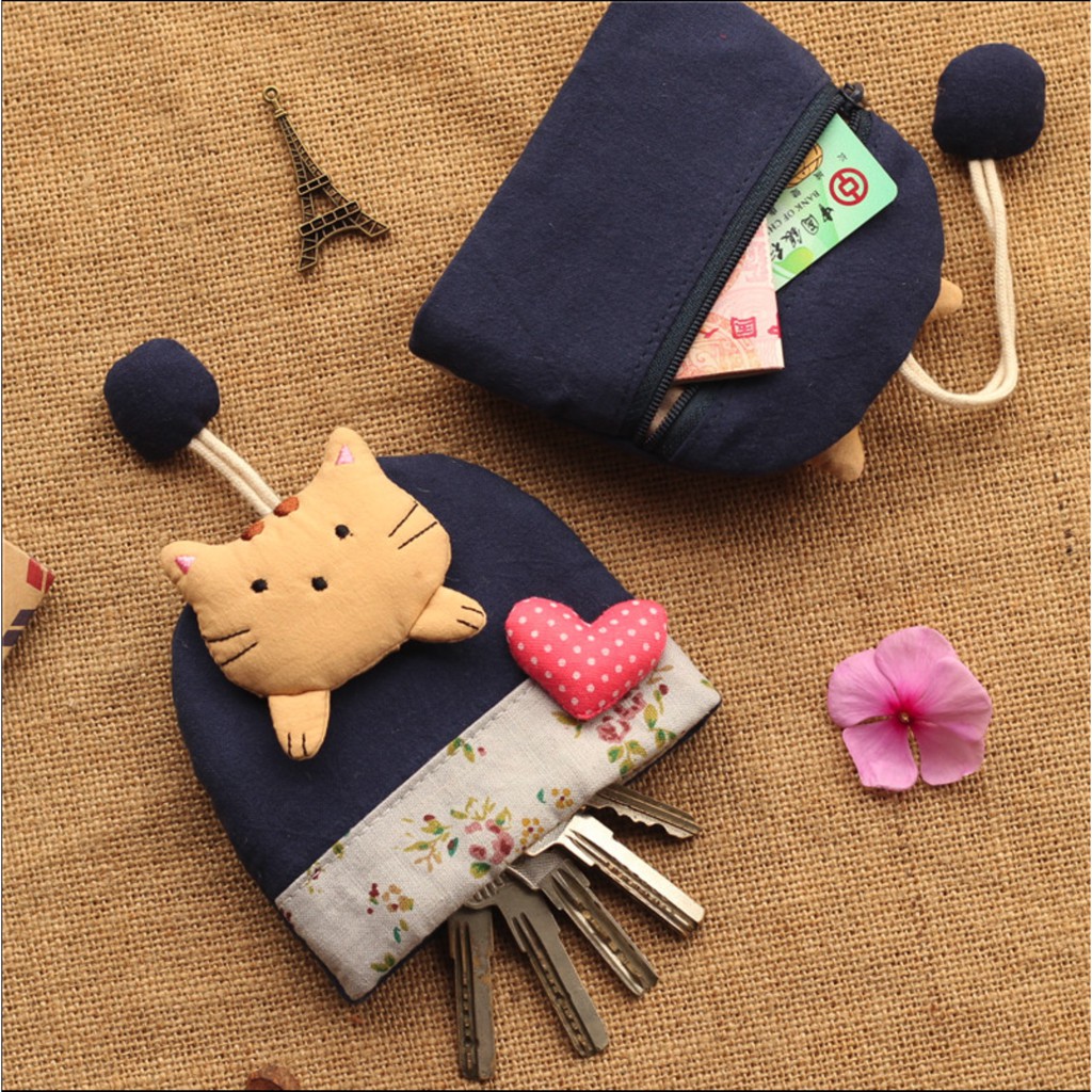 (10designs) Handmade Super cute mini cartoon key coin card drawstring ...