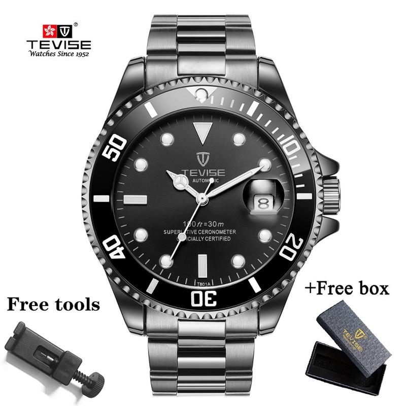 TEVISE Automatic Watch for Men Original Gold Skeleton Luxury Stainless Steel Steel Waterproof Luminous Date Fashione watches T801