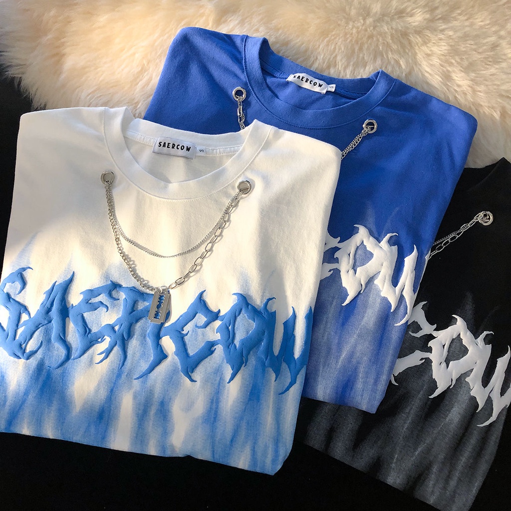 Mens Hip Hop Loose Necklace Short Sleeved T Shirt Men Women 2023 Fashion Casual Summer T Shirts Male Plus Size Men Clothing