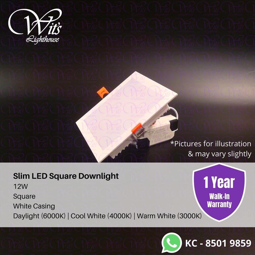 LED Square Downlight Panel Light Super Bright, 12W White Casing LED ...