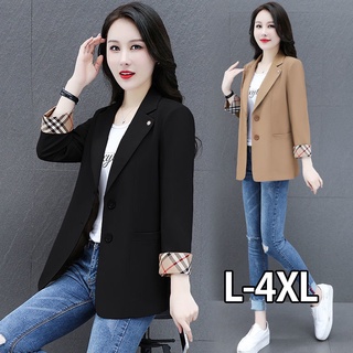 Spring Autumn England Style Khaki Coat for Office Lady Plaid Double  Breasted Fall Patchwork Jackets Korean Coats Women