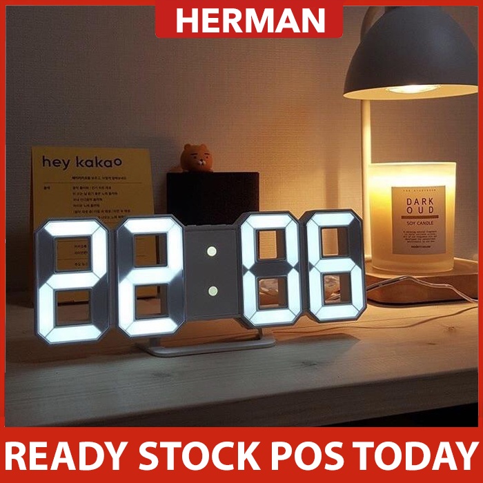 HERMAN Jam Dinding Digital LED (2M USB Cable) Meja Modern Digital 3D ...