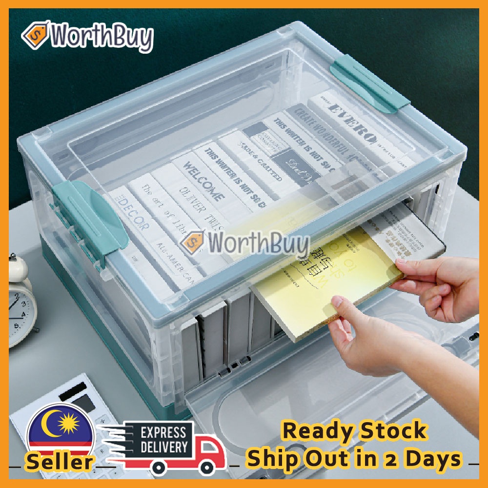 Worthbuy 35L Transparent Collapsible Storage Bin with Cover Foldable ...