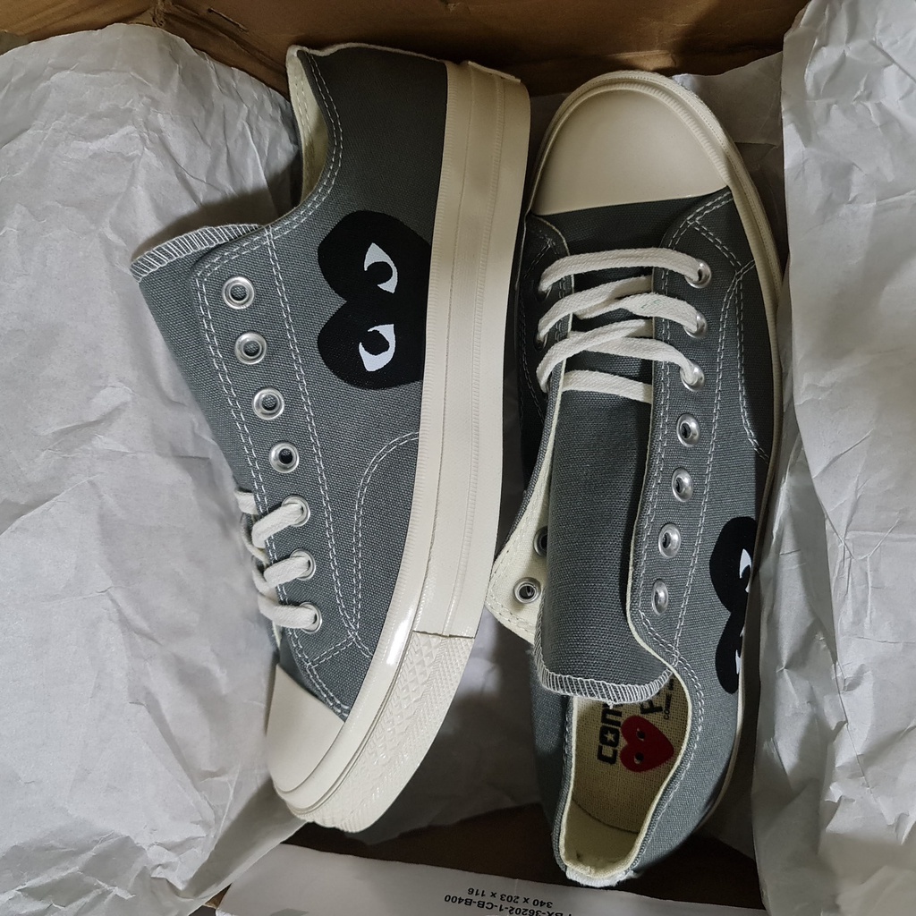 Authentic Quality CDG Black Heart Logo Grey Canvas Shoes