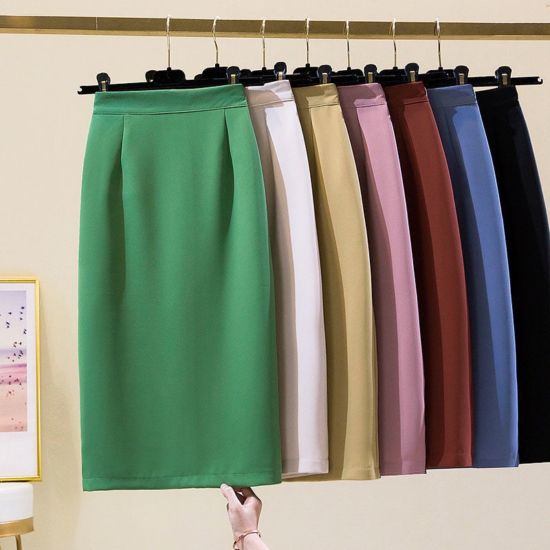 thumbnail image 2 of Midi Skirts For Women Summer Solid Color Satin Slim Wrapped Hip Sexy Skirt Office Wear Women's 2 of 14
