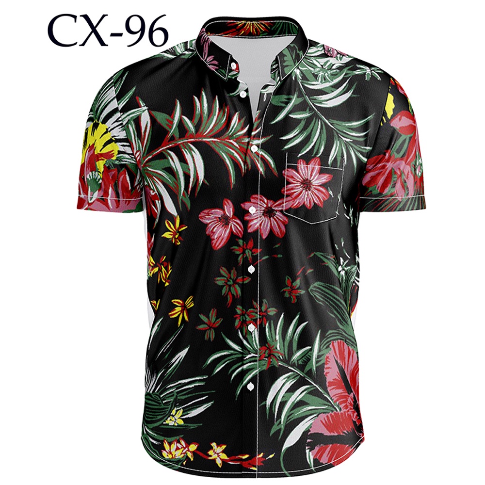 Men's Hawaiian Shirt Short Sleeve Casual Floral Print Shirts Summer TShirt Button Down Standard
