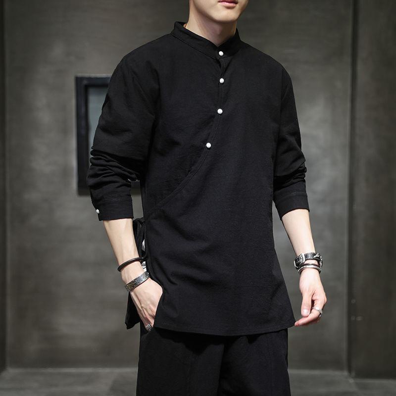 Linen long-sleeved shirt men's Chinese style men's cotton and linen shirt Chinese style men's Tang suit shirt tide