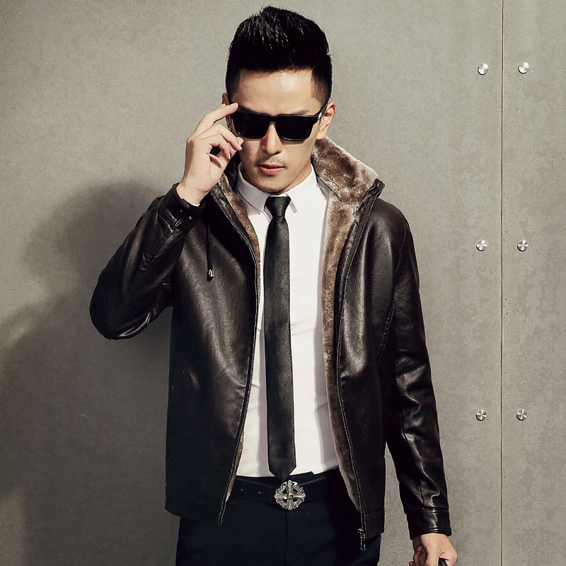 Mens leather coat with clearance fur hood