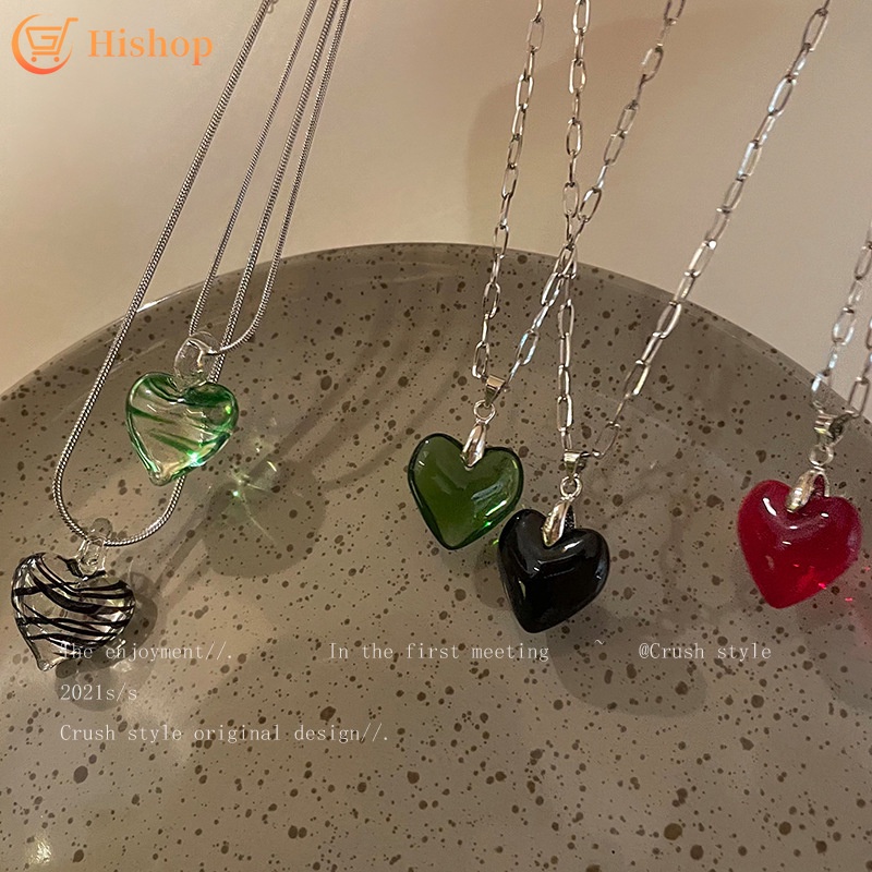 Coloured Glaze Simple Heart Necklace Korean Zebra Pattern Chain for Women Accessories Jewelry Gift