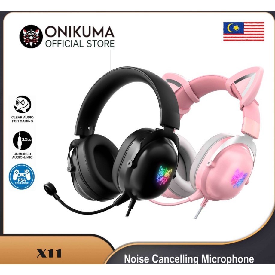 ONIKUMA X11 Cat Ear Pink Gaming Headset with Removable Cat Ears