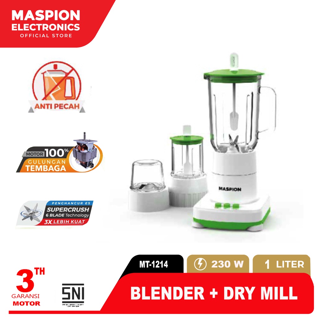 Maspion Pelumat Blender with Wet Miller and Dry Miller 1 Liter MT-1214 - Gambar 2