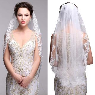 Janes Dress Studio 2 Layers Sequins Lace 3 Meters Cathedral Wedding Veils with Comb White Ivory Bridal Veil