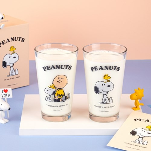 PEANUTS Snoopy Friends Character & Charlie Brown Glass Mug Cold