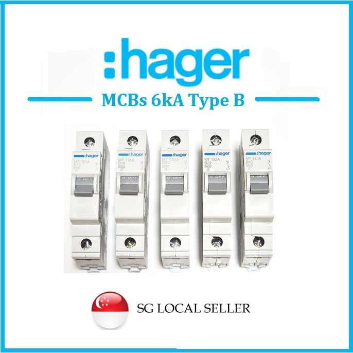 Hager 1P Single Pole MCB Type B MT110A MT116A MT120A MT132A MT140A ...