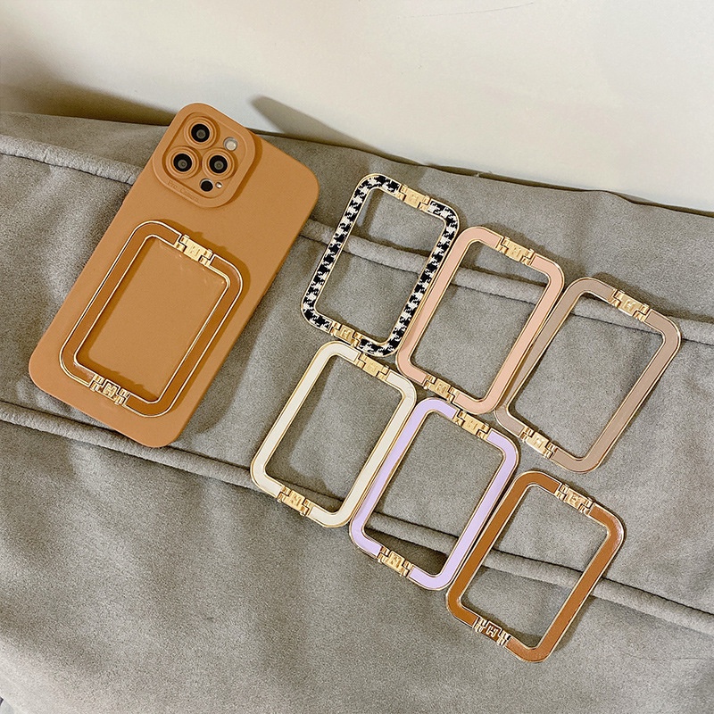 Square Buckle Electroplate Metal Phone Grip Holder Desktop Portable Kickstand Handphone Back Ring Stand