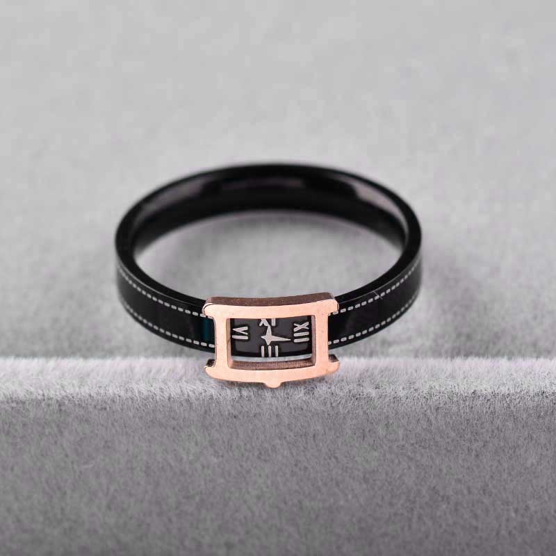 SINLEERY vintage rose gold black square watch shaped ring for