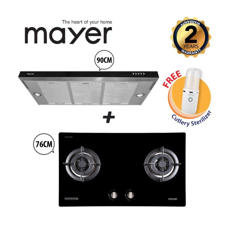 MAYER 90CM Slimline Cooker Hood Bundle With 76CM Glass Hob (FREE