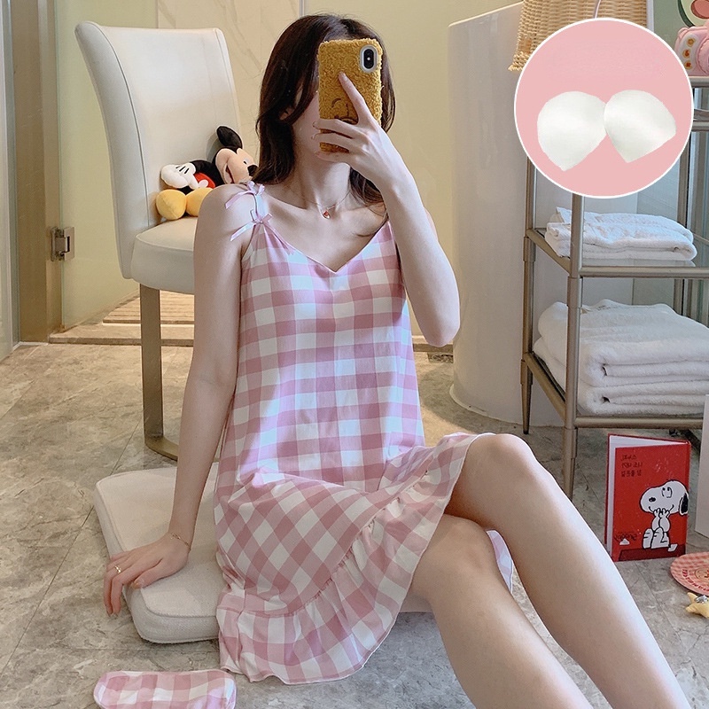 Nightwear Lounge Wear Dress Sleepwear Women Maternity Cartoon Sleeping Home Nightdress Padded Sleeveless Pajamas