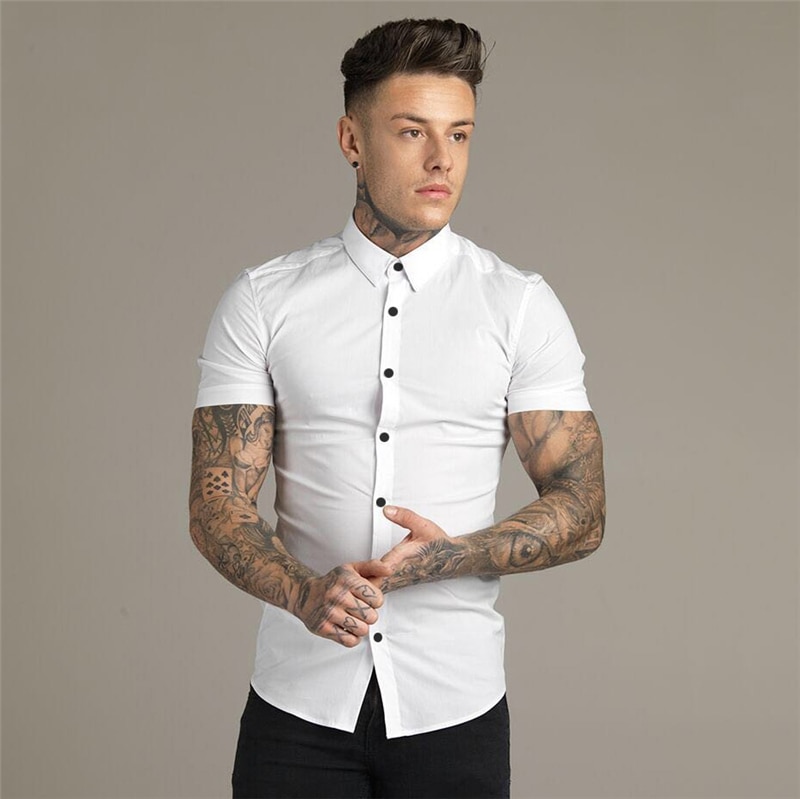 New Spring Summer Brand Mens Sports Short Cool Casual Fashion Breathable Fitness Clothing Turn-down Collar Short Sleeve Shirts