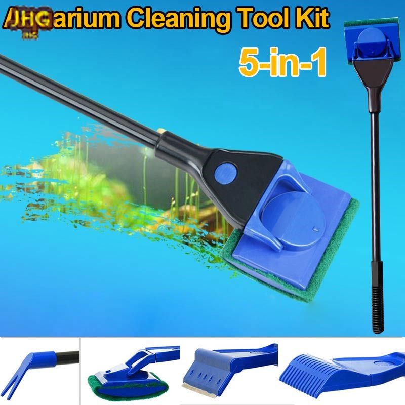 5 Pcs/Set Aquarium Cleaning Kit Fish Net Gravel Rake Algae Scraper Fork ...