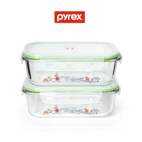 [PYREX] MOOMIN Rectangular Glass Airtight Container 1040ml 2p Set / Food Container / Food