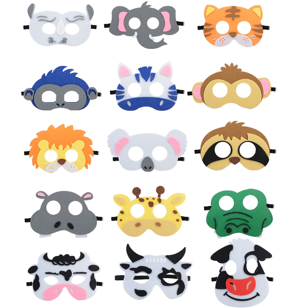 15Pcs Safari Jungle Animal Felt Masks Birthday Kids Costume DressUp