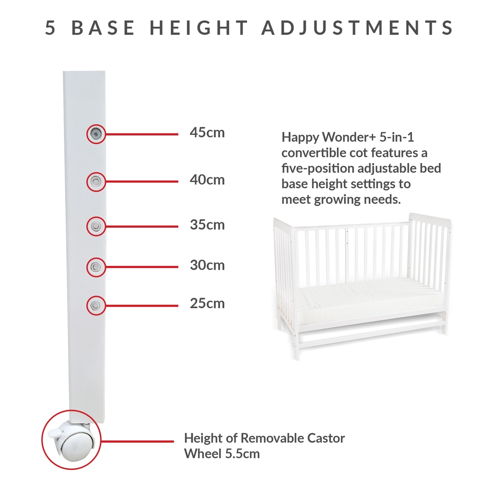 Happy wonder 5 in 1 convertible baby clearance cot