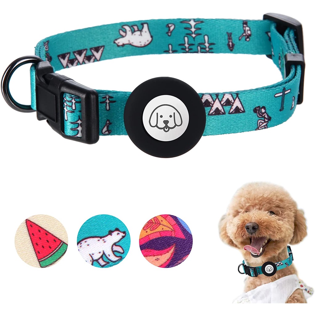 AirTag Dog Collar, Polyester Pet Cat Puppy Collar with Silicone AirTag