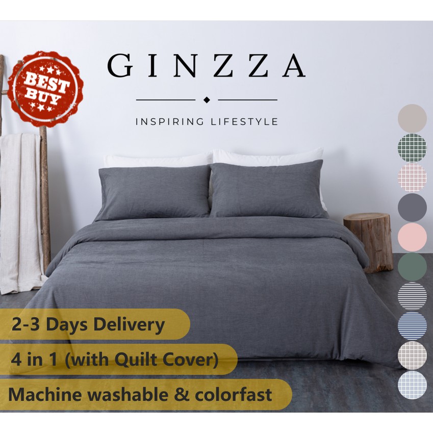 [LOCAL SELLER - GINZZA] Dark Gray 800 TC Simplistic Style 100% Cotton 4 ...