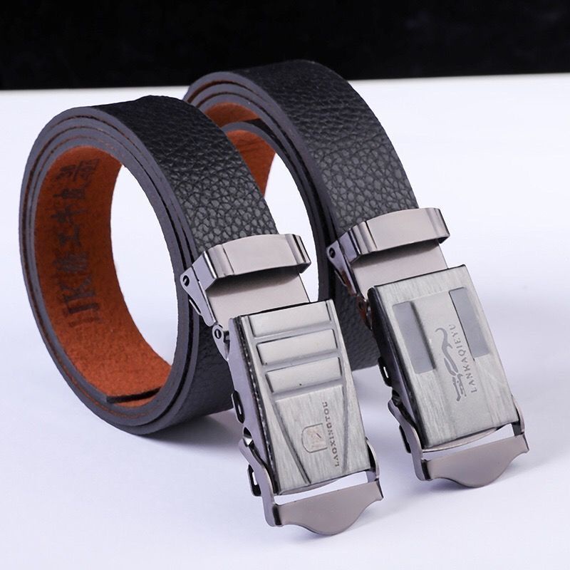 ┇Belt Male Yak Round Hole Plate Buckle Pants Belt ScratchResistant Buckle First Layer Cowhide