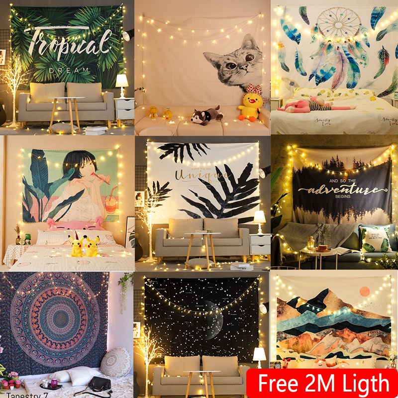 Free 2M Fairy Light 9 Style Bohemia Mandala Wall Hanging Tapestry Wall Decoration for Home Tapestry Shopee Singapore