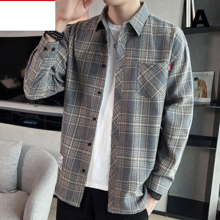 Men Clothing Trendy Plaid Shirt Casual Long-Sleeved 