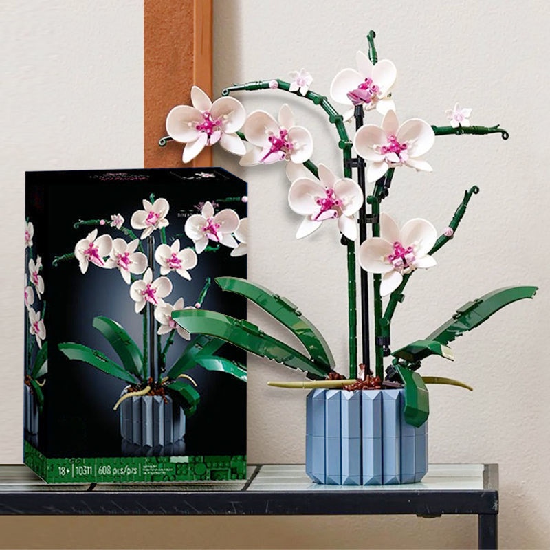 711pcs Phalaenopsis Bouquet Flower Bonsai Decoration Model Assembled Building Blocks Compatible Lego Toy Gift 10113