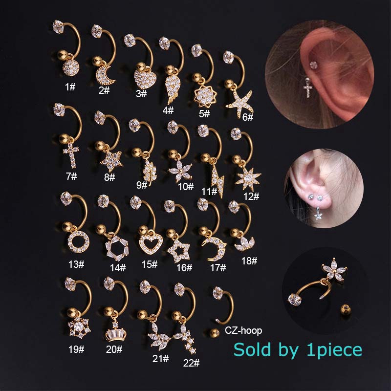 1piece Gold Circular Horseshoe Ring Stainless Steel Flower Dangle Rook ...