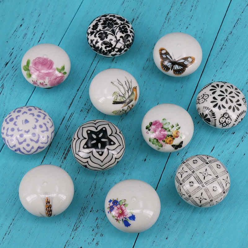 Hand Printed Ceramic Round Knobs Kitchen Drawer Cupboard Door