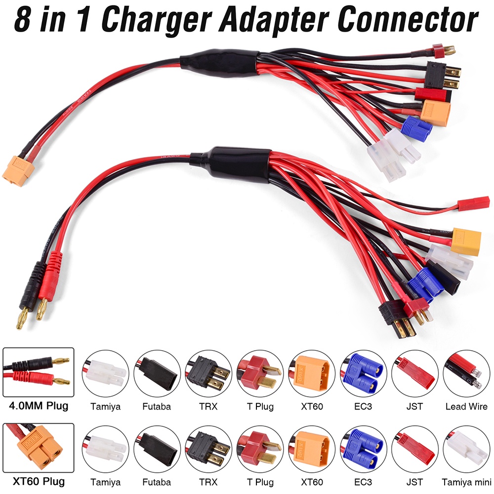 Adaptateur De Chargeur De Batterie RC Lipo Connecteur Splitter Wire 8 En 1 Octopus Convertir Le Câble En Câble Banane De 4,0 Mm Pour Prise TRX-T, Futaba, Tamiya Mini, XT60, EC3, JST, Tamiya - Foto 2