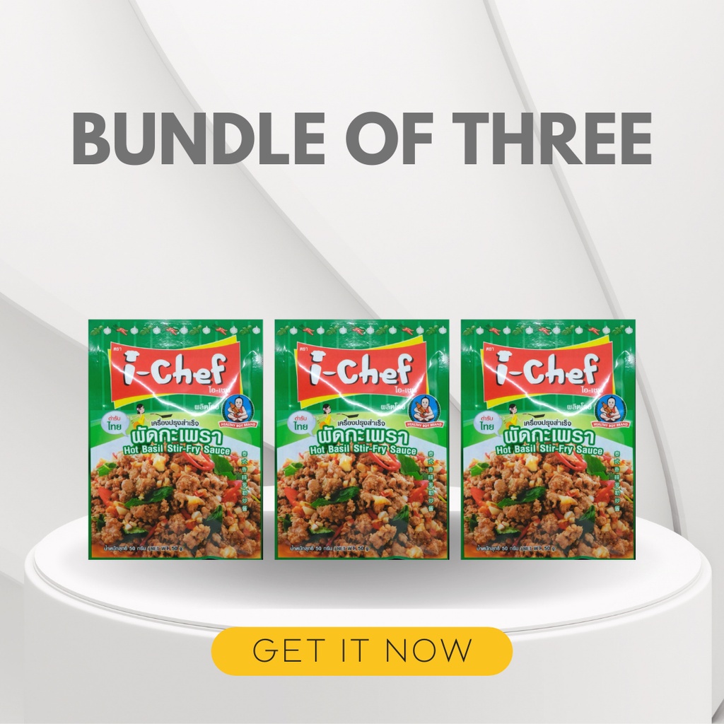 BUNDLE OF 3 Thai Hot Basil Stir Fry Sauce I Chef 50g Halal