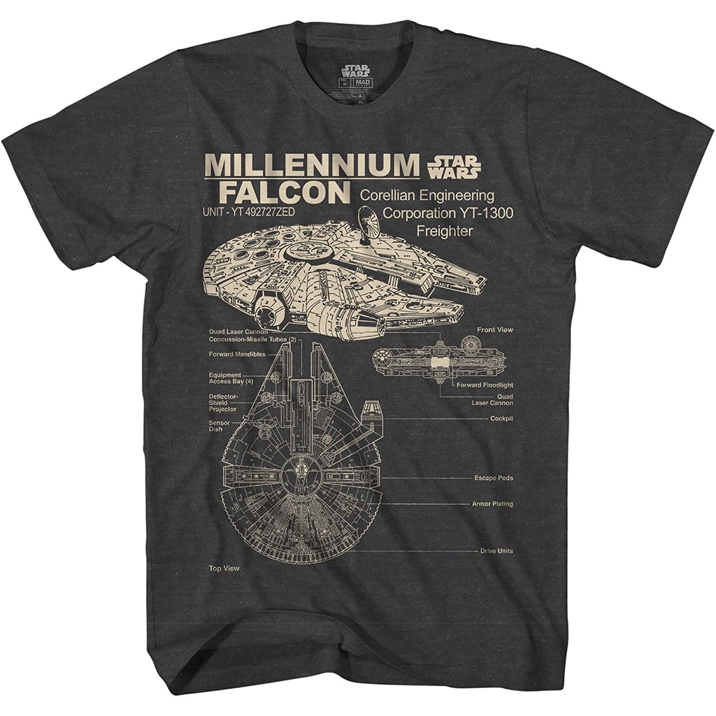 Star WARS T-Shirt Millennium Falcon Detailed Drawing T-Shirt | Shopee ...